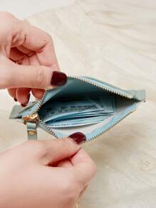 MIYIN Fashion Two Tone Coin Slim Lightweight Portable Cash Card Card Coin Pocket Minimalist Zipper Wallet With Card Slot Window For Birthday Gift Lady Girls Teenagers For College Student School Student Bag School Supplies For School Dorm Room & Back To School Card Holder Wallet Business Card Holder Credit Card Holder Id Card Holder Women For Women Wallet Mini Wallet Purse Wallet Card Wallet - Green - View 6