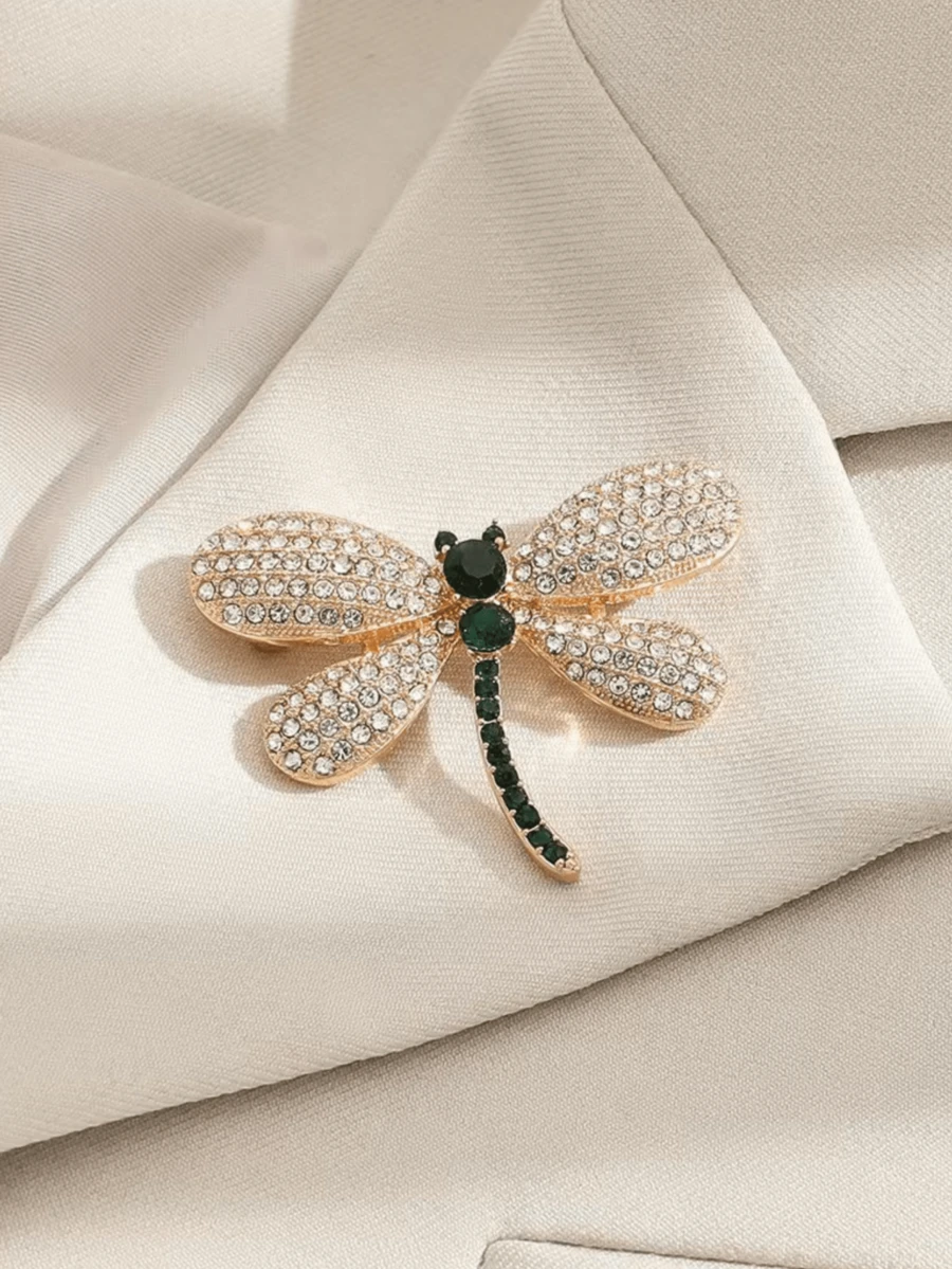 1pc Fashion Elegant Dragonfly Crystal Rhinestone Brooch Pin - Gold - View 1