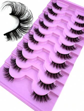 10 Pairs Half Eyelashes Natural Looking Crossed Wispy Cat Eye Eyelashes Fluffy Soft And Ligheweight Eye Tail Elongation False Lashes For Daily Makeup Extension Reusable Strip Lashes,Lashes,Eyelashes,Fake Lashes