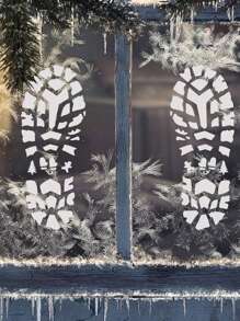 6 件雪花圣诞足迹绘画模板圣诞老人足迹绘画模板 DIY 圣诞夜地板足迹 - 查看 7