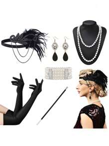 D EXCEED 6 件 20 世纪 20 年代女式飞来波女郎了不起的盖茨比配饰套装咆哮的 20 年代主题复古时尚派对查尔斯顿化装舞会万圣节装饰礼物化妆舞会角色扮演带人造羽毛头带舞会 - 多色 - 查看 62