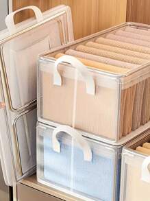 2 件塑料储物盒，带钢架和加固手柄，可堆叠透明储物箱，带盖，用于存放衣服、书籍、家居和宿舍必需品，适合返校