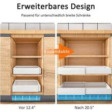 Teleskopschublade, Erweiterbar Ausziehbare Schubladen-Aufbewahrungsregale ,Verstellbare Breite (31.5–52 cm) für mit Klebefolie,für Küche und Badezimmer Küchenschränke (Weiß) - Weiß - Übersicht 2
