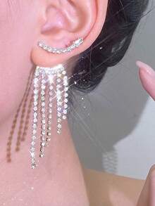 1 Cặp bông tai tua rua pha lê Cubic Zirconia sang trọng theo phong cách Bohemian tối giản thanh lịch, thích hợp cho kỳ nghỉ, tụ họp, hẹn hò, tiệc tùng, đám cưới, quà tặng và trang sức đeo hàng ngày - Vàng - Xem 2
