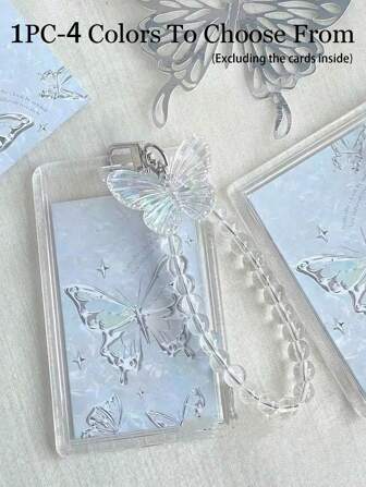 Y2K Kristall Schmetterling Kette Acryl Fotokartenhalter - Transparenter Acryl Hartkartenhalter, kann mehrere Karten sicher aufbewahren, Schmetterling geformter Schlüsselanhänger, geeignet für Kpop Photokarten, multifunktionales Design zum Aufbewahren von Fahrkarten, Studentenausweisen, Metrokarten, tragbar und zum Aufhängen, Kartenhalter Geldbörse, Visitenkarten Halter, Kreditkartenhalter, Ausweishalter, Kartentasche für Frauen