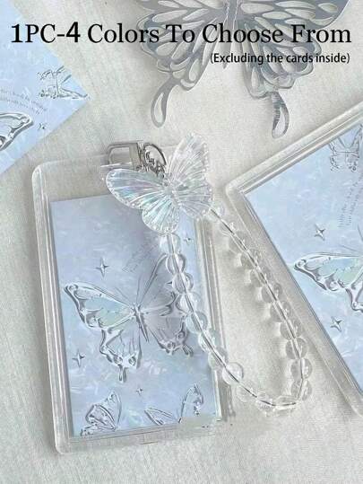 Y2K水晶蝴蝶链亚克力照片卡套 - 透明亚克力硬卡套，可安全收纳多张卡片，蝴蝶造型钥匙扣，适用于Kpop小卡，多功能设计，可收纳交通卡、学生证、地铁卡，便携可挂，卡包，名片夹，信用卡夹，身份证夹，女士卡包