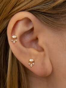 1 件 925 纯银耳环，女士奢华风格，2024 年流行耳钉/吊坠耳环，适合派对新娘珠宝精美珠宝 - 金色 - 查看 7