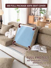 1pc 4-Season Stretch Sofa Cover, Modern Simple Anti-Slip Fully Wrapped Fabric Thick Sofa Cushion Cover, Machine Washable Dust-Proof Dirt-Resistant Colorfast, Home Decor Pet Friendly Protector, Suitable For Bedroom/Office/Living Room, L-Shaped And 1/2/3/4 Seats - Brown - View 8