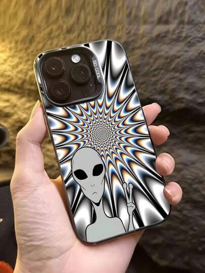 1 pieza Funda de teléfono de combinación suave y dura con patrón de alien cool, funda protectora resistente a golpes compatible con iPhone/Galaxy/Redmi/OPPO/etc.