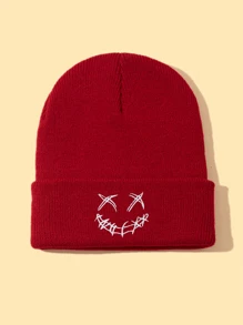 1 件男女通用鬼脸刺绣针织帽，柔软舒适嘻哈无檐帽，适合秋冬日常佩戴冬帽秋季装