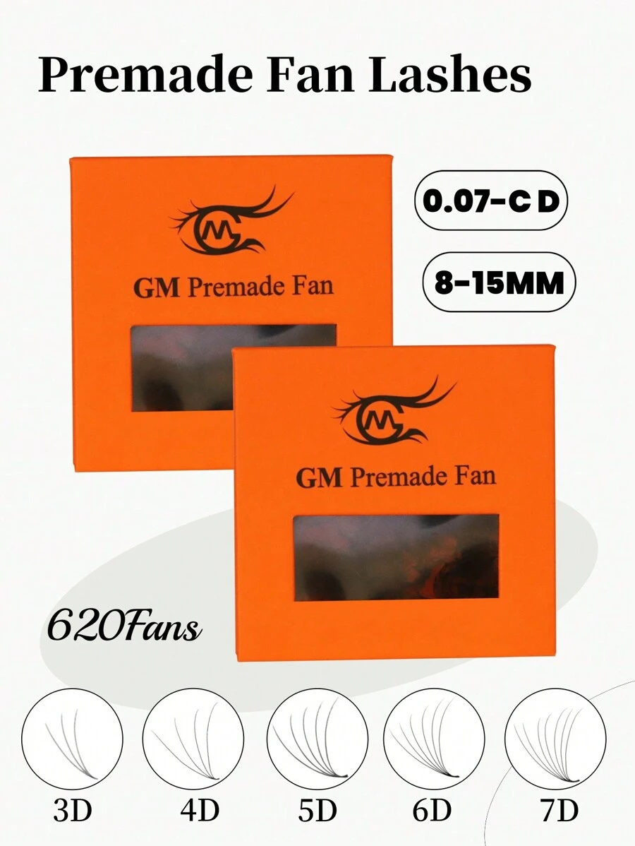1 Hộp 620Fans Promade Loose Fan Lashes Extension 0.07mm Pointy Base 3D/4D/5D/6D/7D Volume Premade Fans Mi Extension - C - Xem 1