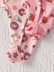 Bộ 2 áo liền quần in hình bánh Donut và dâu tây dễ thương cho trẻ sơ sinh - Hồng - Xem 5