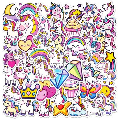 Bộ 50 miếng dán hình kỳ lân, ngựa cầu vồng, số lượng lớn, thích hợp dán lên bình nước, sổ lưu niệm, nhật ký, máy tính xách tay, điện thoại, trang trí tiệc Giáng sinh, bộ dán chống thấm nước, phù hợp cho người lớn và thanh thiếu niên.