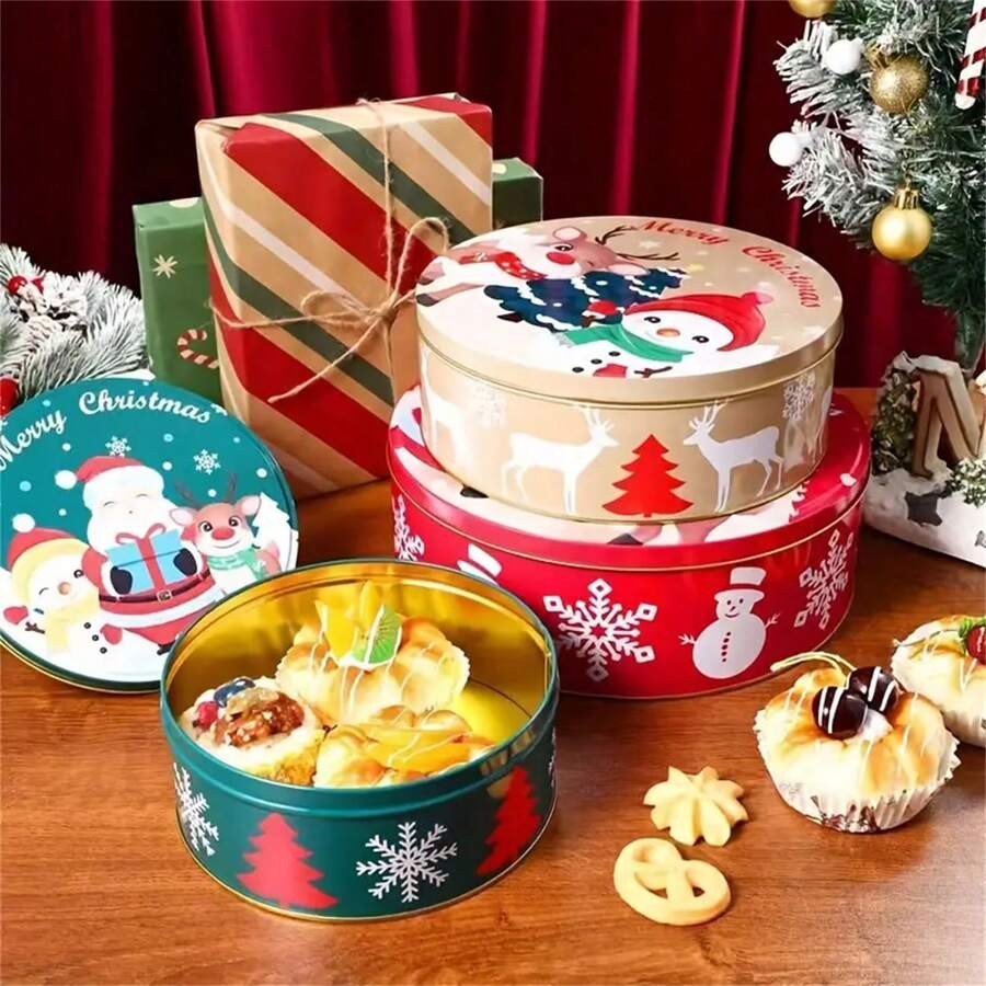 1/3 hộp đựng bánh quy kẹo Giáng sinh - Kim loại bền, thích hợp làm quà tặng ngày lễ và quà tặng dự tiệc, quà tặng Giáng sinh. - Nhiều màu - Xem 1