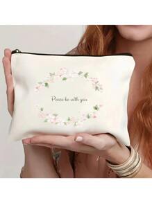 1pc Customized Women's Clutch Bag, Makeup Bag, Heart & Line Design, Unique, Compact, Portable, Gift, Cute Heart Print, Foldable, Large Capacity, Coin Purse, Fits Phone, Pouch-In-Pouch, Mother's Day, Teacher's Day, Thanksgiving - Beige - View 4
