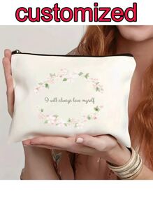 1pc Customized Women's Clutch Bag, Makeup Bag, Heart & Line Design, Unique, Compact, Portable, Gift, Cute Heart Print, Foldable, Large Capacity, Coin Purse, Fits Phone, Pouch-In-Pouch, Mother's Day, Teacher's Day, Thanksgiving - Beige - View 1