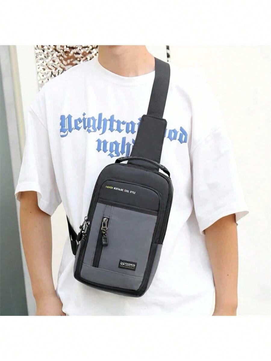 Men's Waterproof Large Capacity Chest Bag Backpack With USB Charging - Xám - Xem 1