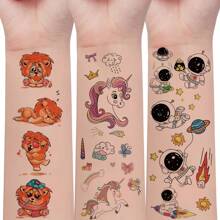 30 件卡通临时纹身 - 独角兽、恐龙、美人鱼等 - 适合年轻人的防水贴纸，可持续 2-5 天 - 完美的生日和派对礼物