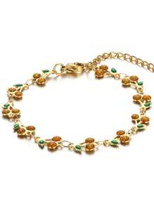 1 chiếc vòng tay hình quả anh đào bằng thép không gỉ mạ vàng 18K, tráng men nhiều màu sắc, kiểu dáng cổ điển thời trang, phù hợp cho tiệc tùng, hẹn hò hoặc công sở. - Sơn màu anh đào nhỏ giọt - Xem 6