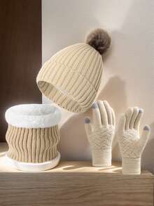 3PCS/Sert Mũ mùa thu và mùa đông Khăn choàng ấm Màn hình cảm ứng Găng tay Bao phủ Ấm Cổ dày Đạp xe Ngoài trời để Ngăn ngừa Cảm lạnh và Giữ ấmMũ đan Bao phủ - Nhiều màu - Xem 11