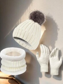 3PCS/Sert Mũ mùa thu và mùa đông Khăn choàng ấm Màn hình cảm ứng Găng tay Bao phủ Ấm Cổ dày Đạp xe Ngoài trời để Ngăn ngừa Cảm lạnh và Giữ ấmMũ đan Bao phủ - Nhiều màu - Xem 9