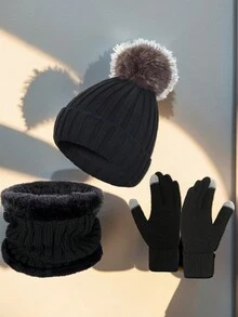 3PCS/Sert Mũ mùa thu và mùa đông Khăn choàng ấm Màn hình cảm ứng Găng tay Bao phủ Ấm Cổ dày Đạp xe Ngoài trời để Ngăn ngừa Cảm lạnh và Giữ ấmMũ đan Bao phủ - Nhiều màu - Xem 10