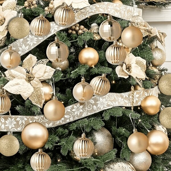 36 piezas Bolas de adorno doradas para árbol de Navidad, decoración para árbol de Navidad, boda, cumpleaños, adornos colgantes de Navidad para interiores/exteriores