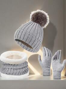 3PCS/Sert Mũ mùa thu và mùa đông Khăn choàng ấm Màn hình cảm ứng Găng tay Bao phủ Ấm Cổ dày Đạp xe Ngoài trời để Ngăn ngừa Cảm lạnh và Giữ ấmMũ đan Bao phủ - Nhiều màu - Xem 8