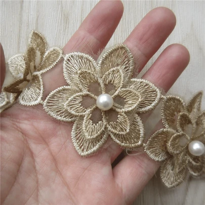 Organza Flower Lace Trim Vintage Edging Decorative Fabric Embroidered Applique Sewing Craft Wedding Dress DIY Decoration