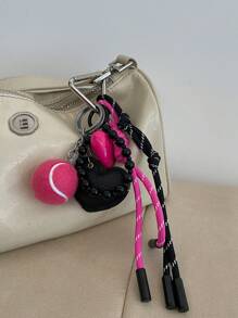 1pc Diy Keychain Original Design Bag Pendant With Hand Wove Rope New Fashion Key Ring Heart Decor Bag Charms Holiday Birthday Gift Summer Tennis Y2K - Hot Pink - View 1
