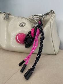 1pc Diy Keychain Original Design Bag Pendant With Hand Wove Rope New Fashion Key Ring Heart Decor Bag Charms Holiday Birthday Gift Summer Tennis Y2K - Hot Pink - View 2