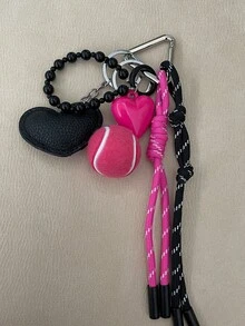 1pc Diy Keychain Original Design Bag Pendant With Hand Wove Rope New Fashion Key Ring Heart Decor Bag Charms Holiday Birthday Gift Summer Tennis Y2K - Hot Pink - View 4