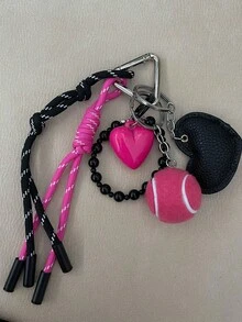 1pc Diy Keychain Original Design Bag Pendant With Hand Wove Rope New Fashion Key Ring Heart Decor Bag Charms Holiday Birthday Gift Summer Tennis Y2K - Hot Pink - View 5