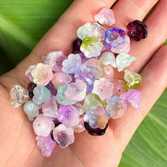 50 顆漸層糖果色珠鈴蘭花捷克水晶玻璃珠珠寶製作髮夾手工 Diy 手鍊配件
