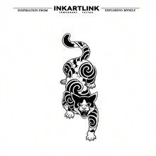 INKARTLINK 革命性技术纹身，半永久纹身，猫，逼真纹身，心形纹身，临时纹身，假纹身，防水，真实纹身外观，小众设计纹身，果汁纹身，植物纹身 - 黑色 - 查看 4