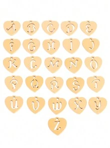 1 件装不锈钢字母戒指女式时尚简约心形首字母珍珠吊坠戒指金色开口戒指珠宝 - 戒指 - 查看 3