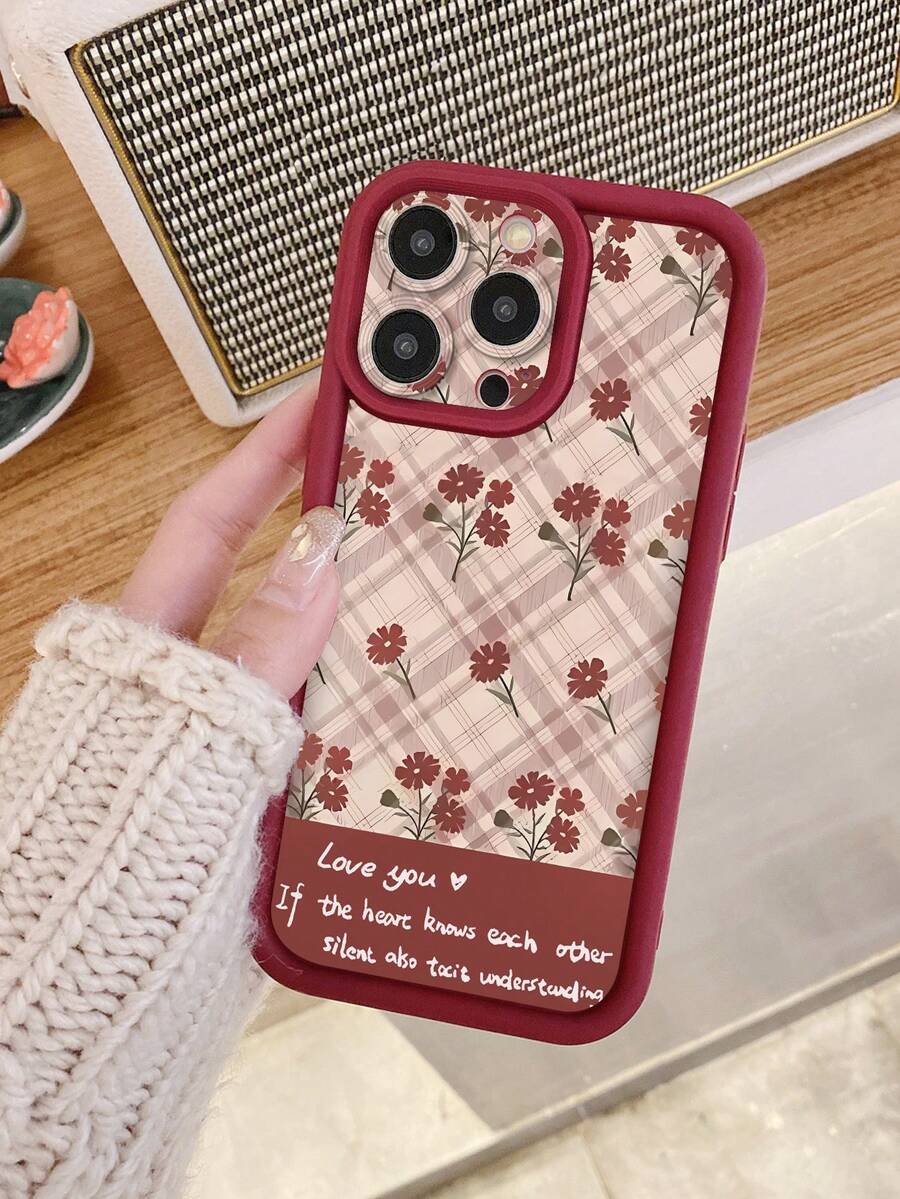 1 件格子和花卉图案保护相机盖手机壳带气垫设计,兼容 Iphone 11 Pro Max/12 Pro Max/13 Pro Max/14 Pro Max/15 Pro Max/IPhone 16 Plus/IPhone 16 Pro Max、Redmi、OPPO/Realme、VIVO、Infinix、Honor、One Plus - 酒紅色 - 查看 1