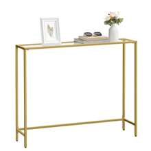 VASAGLE Table Console, Table d'Entrée, Bout de Canapé, Dessus de Table en Verre Trempé, Montage Facile, Pieds Réglables, pour Salon, Entrée, Couloir, Doré Clair et Transparent - Doré - Voir 2
