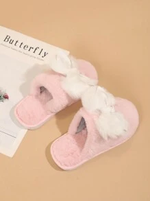 Kids Cozy Bow Decor Plush Slide Slippers, Suitable For Indoor & Outdoor, Pink - Pink - View 2