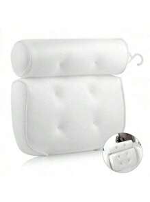 1 pièce Oreiller de baignoire blanc simple avec 6 ventouses, coussin de relaxation du corps pour trempage au spa antidérapant de salle de bain, décoration de salle de bain, accessoires de salle de bain pour l'été