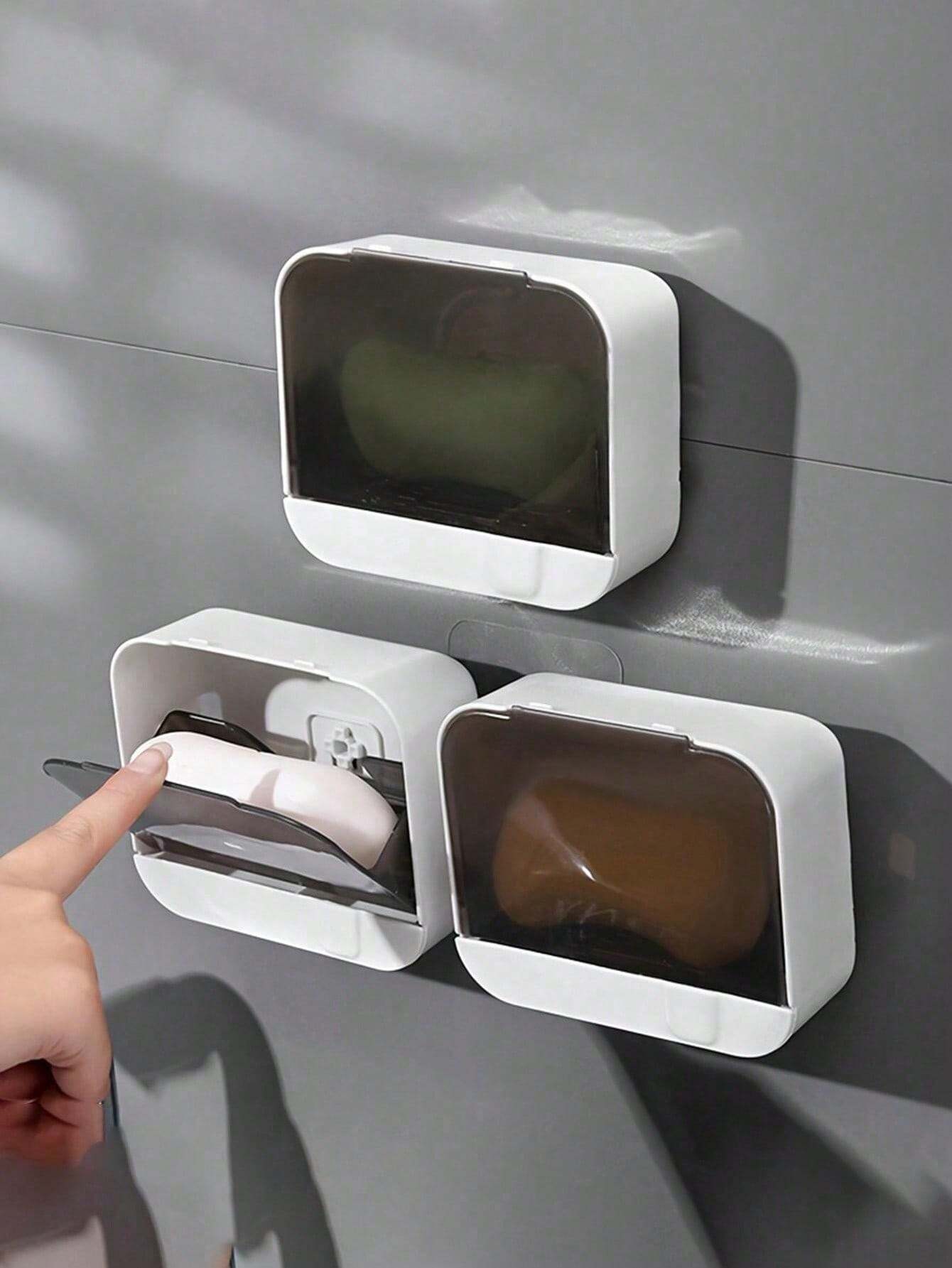 WallMounted Soap Dish With Flip Cover, Creative DustProof Bathroom