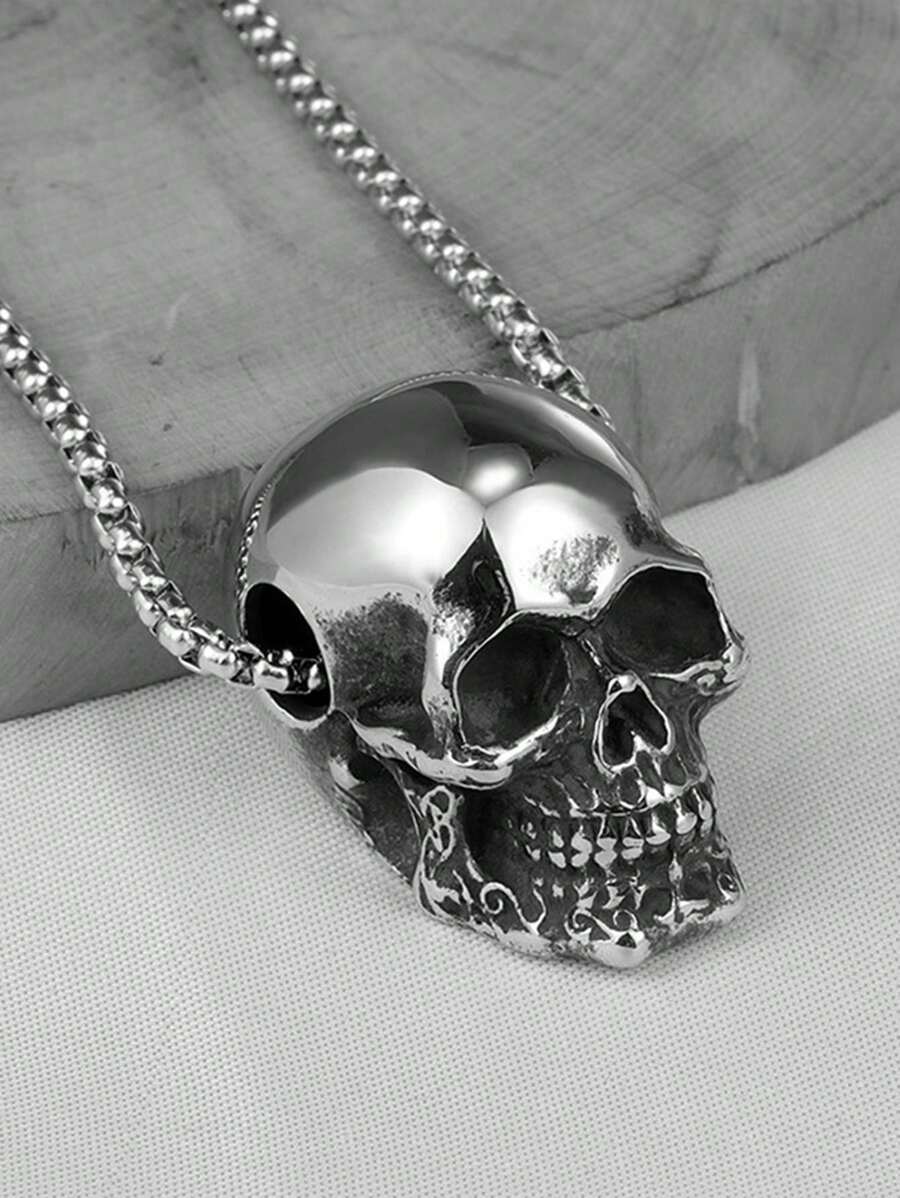 1pc Titanium Steel Skull Chain Necklace, Men's Hip Hop Punk Style - Skull Silver - View 1