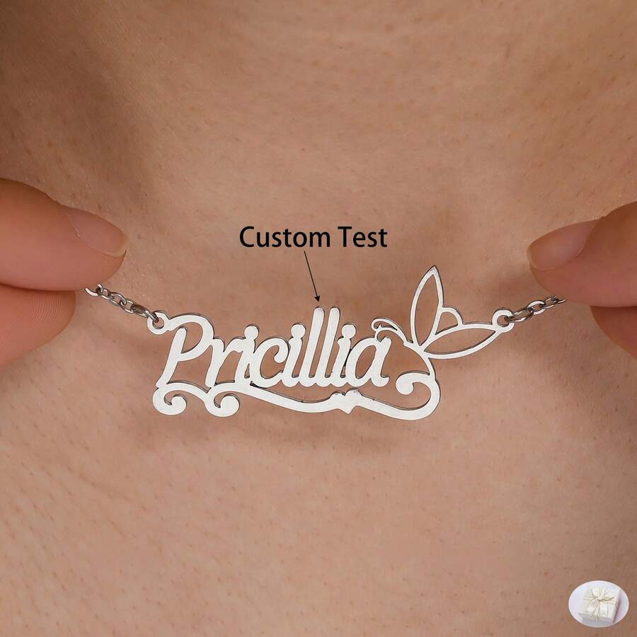 定制不锈钢蝴蝶字母项链 - 个性化名字项链 - 字母项链 - 金项链 - 送给妈妈的礼物 - 简约 - 圣诞礼物 - 生日礼物