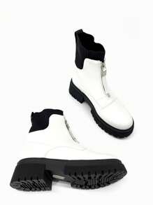 REVREAL Fashion Ankle Boots With Ribbed Knit Collar - White - View 4
