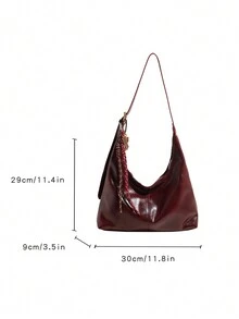 秋冬复古美亚德色漆皮PU软面料流浪包百搭单肩大容量百搭休闲通勤包 - 酒紅色 - 查看 2
