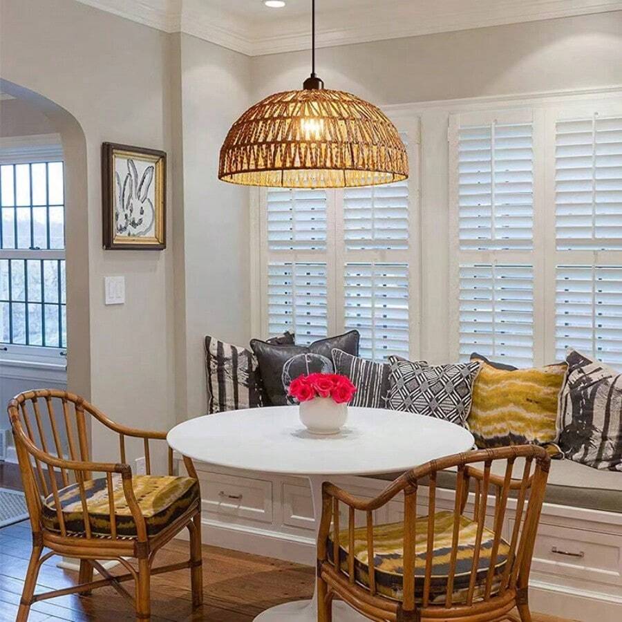 1 件手工编织绳吊灯，乡村风格吊灯适用于餐厅、房车、客厅、卧室、阳台、度假出租屋、酒吧