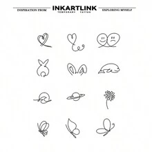 INKARTLINK 革命性技术纹身，半永久纹身，蝴蝶线条艺术，逼真纹身，情感纹身，临时纹身，防水，真实纹身外观，小众设计纹身，水果纹身，植物纹身 - 黑色 - 查看 4