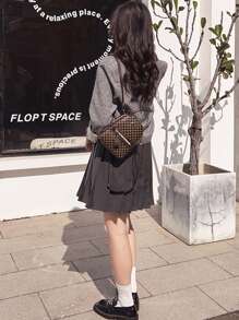 Mini Printed Backpack For Girls, Faux Leather Material, Adjustable Shoulder Strap, Casual Zipper Shoulder Bag, Portable & Lightweight, Suitable For Female College Students Outdoor Use, Can Be Used As Schoolbag, Backpack, Bookbag, Etc., Perfect Match With Various Backpack Accessories, Essential Back-To-School Item, Suitable For Middle/High School And College Students, Fashionable Campus Style Backpack. - Coffee Brown - View 3