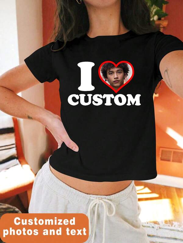 Customizable Shirts, Gift For Girlfriend/Wife, Valentine's Day Gift, Custom Face, Custom Printing, Custom Name, Custom Women T-Shirt - Add Your Own Text And Images (Family Photos/Selfies/Pet Photos/Friends Photos) To Design Y2K Aesthetic T-Shirts Ornamental Pink Girls For Mother's Day, For 's Day, For Vacation, Ornamental, Dawg, Unique, Custom, Ideal Gifts For Her, Family, Friends, Pink Girls, For Holiday, For Vacation, For Anniversaries, Customized Women Tops, Look Glamour,Delicate Romance,Women Apparel