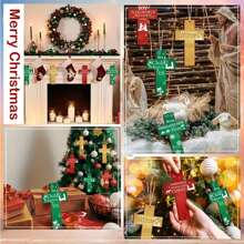 24 stuks hangende houten kruisdecoratie houten kruis kerststal ornament cadeau voor kerstmis familie en buiten, kerstdecoratie buiten, kerstcadeaus